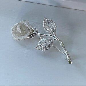 Vintage Anne Klein Signed Mesh Rose Silver Tone Brooch 2"
